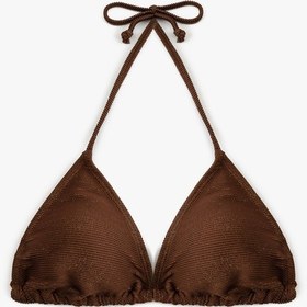 Resim Koton Parıltılı Hafif Destekli Boyundan Bağlamalı Üçgen Bikini Üstü Kahverengi 5sak10074mm 