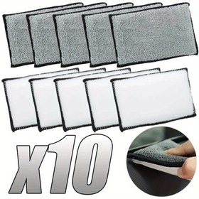 Resim 10 adet/2 adet Yumuşak Çift Taraflı Mikrofiber Temizlik Süngeri Araba Deri Temizleme Mikrofiber Havlu Balmumu Süngeri Araba Detaylama Aracı 