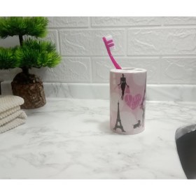 Resim Bosphorus Seramik Diş Fırçalık Kızlı Paris Desenli 7x7x11cm 