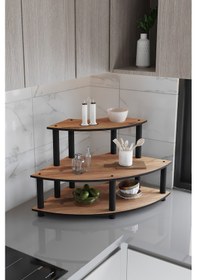 Resim Dekoratif Oval Köşe 3 Katlı Tezgah Üstü Raf 50 Cm X 50 Cm Madran Ceviz Ceviz 