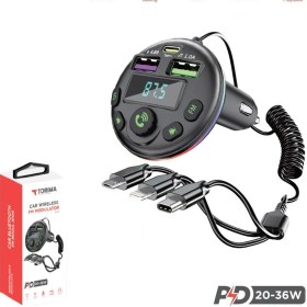 Resim Trm G14 Bluetooth Dijital Fm Transmitter Araç Hızlı Şarj USB Cihazı Type-C Iphone Micro 36W 