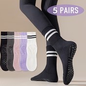 Resim 5 Kadın İçin Kapalı Fitness Pilates Tüpü Çizgili Yoga Zemin Spor Çorapları 