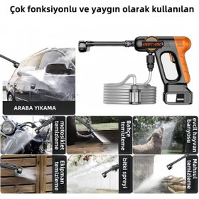 Resim KRAFT HART Çift Akülü Şarjlı Yüksek Basınçlı Oto Araba Bahçe Yıkama ve Temizleme Tabancası Makinesi-turuncu 