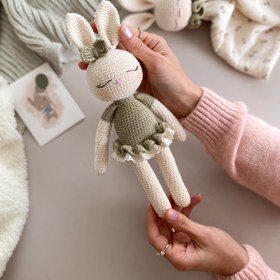 Resim Amigurumi 6 Parça Çiçekli Tavşan Deluxe Bebek Seti Yeşil - Oyuncak 