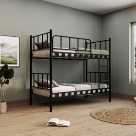 Resim Reyo Zambak Genç Çocuk Yatak Odası Metal Siyah Ranza 90X200 