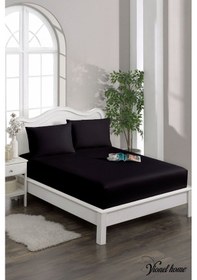 Resim %100 Pamuk Çizgili Saten Tek / Çift Kişilik Lastikli Çarşaf Seti 100x200 160x200 180x200 Siyah 