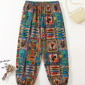 Resim Kızlar için Moda Baskılı Geniş Paça Pantolon, %100 Polyester Esnemez Kumaş, Her Mevsim İçin Cepli Bol Kesim Uzun Pantolon, Yüksek Bel Pantolon, Dış Mekanlar İçin Mükemmel 