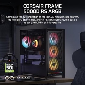 Resim CORSAIR Frame 5000D RS ARGB modüler yüksek hava akımı orta kule bilgisayar kasası – 4X önceden yüklenmiş RS fan, InfiniRail fan sabitleme sistemi, ters konektör anakart ile uyumlu, siyah 