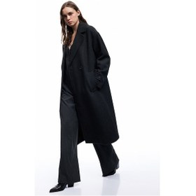 Resim Koton Astarlı Düğmeli Kruvaze Uzun Kollu Oversize Kaşe Kaban Antrasit 6wak00058ew 939 