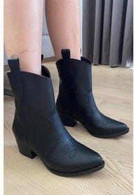 Resim Kadın Kısa Topuklu Kovboy Bot Siyah 