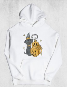 Resim Unisex Cat Halloween Kapüşonlu Sweatshirt 