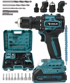 Resim Assur ASR246 21V Çift Akü 4 Başlıklı Akülü Vidalama Mavi 