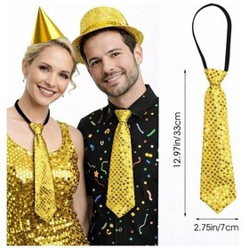 Resim Altın Renk Pul Payetli Işıltılı Parti Kravatı 33 Cm 13+ 