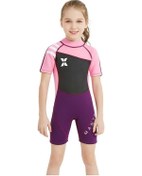 Resim Erkek, Kız Çocuklar İçin Unisex Dalgıç Kıyafeti Kısa Kollu Güneş Koruyucu Wetsuit - Pudra - Siyah - M Pudra - Siyah 