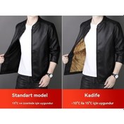 Resim Yingfu Kahve Renk Erkek Giyimi Kalın Polar Deri Ceket Kahverengi 