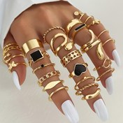 Resim 27 adet Boho Chic Vintage-Inspired Takı Seti - Zarif Altın Tonlu Boncuklu Yüzükler, Yılan Yağı Damlaları, Geometrik Diskler ve Boş Zincir - Günlük Giyim, Partiler ve Hediyeler için Mükemmel, Hediye Seti|Vintageilil Set|Çinko Alaşım Seti 