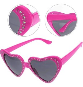 Resim Kuzgun Ticaret Kalp Şekilli Taşlı Parti Gözlüğü Pembe Renk 6X16 cm - Lisinya 