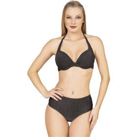 Resim Endeep Kadın Balenli Destekli Yüksek Bel Bikini Takımı Siyah 