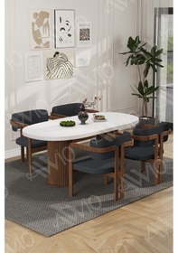 Resim Avvio White Serisi Bohem Ayak 4'lü Tokyo Metal Demonte Sandalye 80x140 Masa Sandalye Takımı Beyaz Masa Sandalye Kahve Kumaş Antrasit Gri 