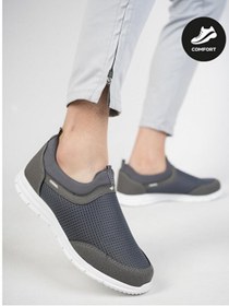 Resim Kadın Erkek Unisex Ortopedik Bağcıksız Nefes Alabilen Hafif Yürüyüş Sneaker Füme Renk Spor Ayakkabı 