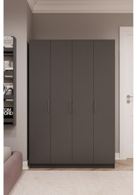 Resim %100 Mdflam 4 Kapaklı Gardrop 120cm G-08 Antrasit 