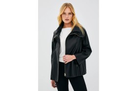Resim Derimod Felicita Kadın Siyah Oversize Deri Ceket 23SGD5089FH 