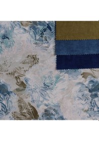 Resim Kahve Mavi Gül Desen Dokuma Dijital Baskılı Petek Kumaş 