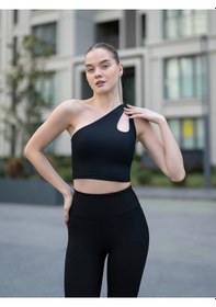 Resim Lismina Siyah Tek Askılı Spor Büstiyer - Sporcu Sütyeni Siyah 