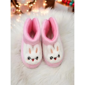 Resim Burcumay Kız Çocuk Pembe Tavşanlı Panduf Kışlık Yumuşak Peluş Ev Ayakkabısı 