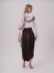 Resim Şalvar Stil İpek Pantolon - Koyu Kahve / L 
