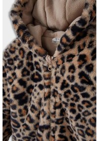 Resim Defacto Kız Bebek Kapüşonlu Leopar Desenli Fermuarlı Pelüş Mont E7993a525aubg744 Bej 
