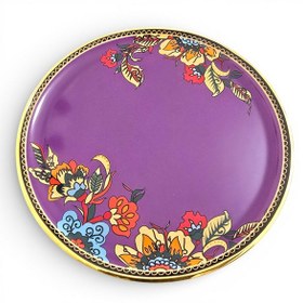 Resim Sudedi Home Gerçek Altın Yaldızlı Cam Pasta Tabağı 21 Cm Tekli Servis & Sunum Tabağı Mor 