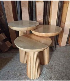 Resim Naturel Masif Ahşap Sehpa Seti Mantar Tasarım 3 Lü Zigon Ve Fiskos Sehpa - Dekoratif Çiçeklik Naturel 