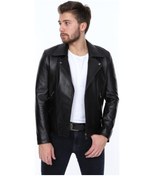 Resim Hakiki Kuzu Derisi Bel Detaylı Fermuarlı Erkek Deri Ceket Siyah Siyah 