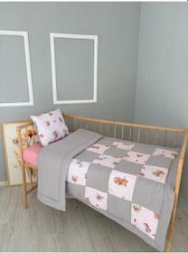 Resim %100 Pamuk Kırk Yama Çift Katlı Yorgan Seti Gri Pike 