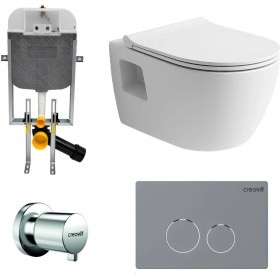 Resim Turavit Rondo Kanallı Beyaz Asma Klozet RND5508, Nkp Yavaş Kapak, Creavit Terra Gömme Rezervuar Set 