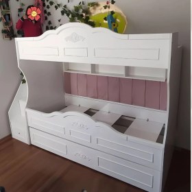 Resim Mürsel Çocuk Ranzası (Beyaz - Çıtalı Model) 