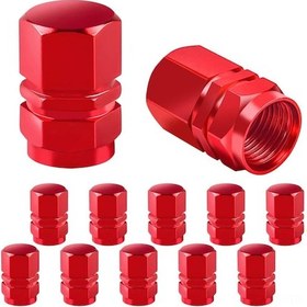 Resim Mufunye Alüminyum Heksagonal Lastik Valf Kapağı, Anti-sızıntı Guma Tıkanıklığı, Evrensel Uyumlu, Kırmızı, 12 Adet 