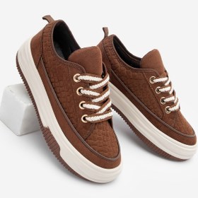 Resim Marjin Kadın Yüksek Taban Sneaker Bağcıklı Spor Ayakkabı Hesna Kahve Süet 