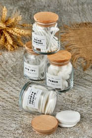 Resim FBZhome 4'lü Ahşap Kapaklı Makyaj Pamuğu & Pamuk & Kulak Pamuğu & Diş Ipi Organizeri 300 Ml Pamukluk 