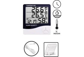 Resim Temiz Pazar Dijital Termometre Oda Isı Sıcaklık ve Nem Ölçer Problu Iç Mekan Ölçüm 