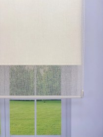 Resim Olympos Serisi Kırçıllı Desenli Çift Mekanizmalı Bej Tül Stor Krem Perde Bej 