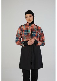 Resim Estiva 26976 Siyah Urban Wave Tam Kapalı Croplu Pantolonlu Tesettür Mayo 