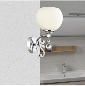 Resim Lamore Home Arya Opal Camlı Kristal Taş Detaylı Tekli Krom Aplik Krom 