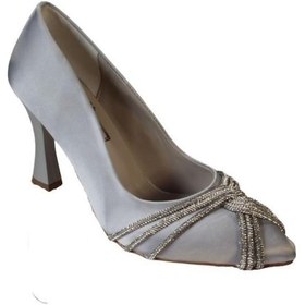 Resim Yazkış Kadın Siyah Gümüş Saten Üzeri Taşlı 8cm Kadeh Topuk Düğün Nişan Mezuniyet Abiye Ayakkabı 001 