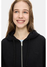 Resim Ucla Vıvıana Siyah Kapüşonlu Baskılı Fermuarlı Standard Fit Kadın Sweatshirt Siyah 