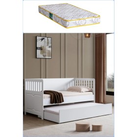 Resim Setay Yavrulu Karyola, Beyaz Nikea Yavrulu Karyola + 1 Adet Comfort Yatak 