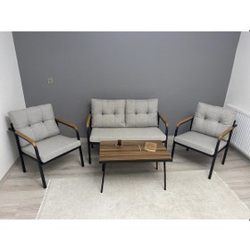 Resim Modern Güneş Balkon, Bahçe, Cafe - Metal Kanepe Koltuk Takımı - 2+1+1 + Sehpa Açık Gri Modernsh27 Açık Gri 