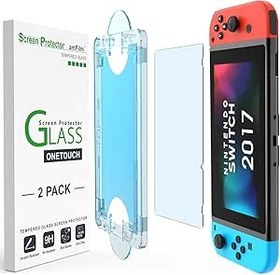 Resim amFilm OneTouch Cam Ekran Koruyucu Nintendo Switch Model 2017 için Tasarlanmıştır - Otomatik Hizalama Kiti ile, Kabarcıksız [2'li Paket] 