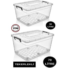 Resim Özbience Iki Parçalı Tekerlekli Saklama Kutusu Seti 50L ve 70L Büyük Boy 